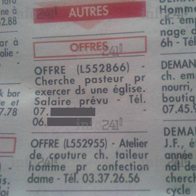 Eglise sérieuse, cherche pasteur désespérément !