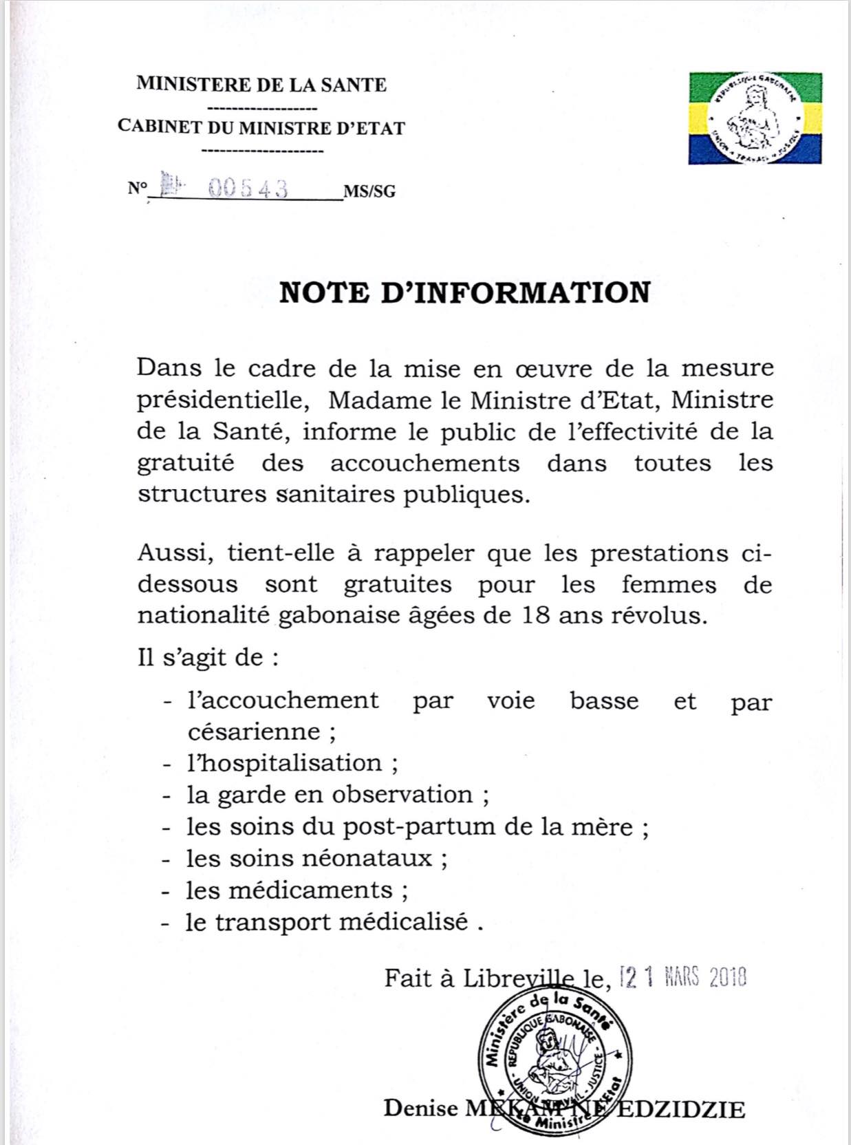 Le Gabon offrira la gratuité d'accouchement qu'aux mères ayant 18 ans révolus