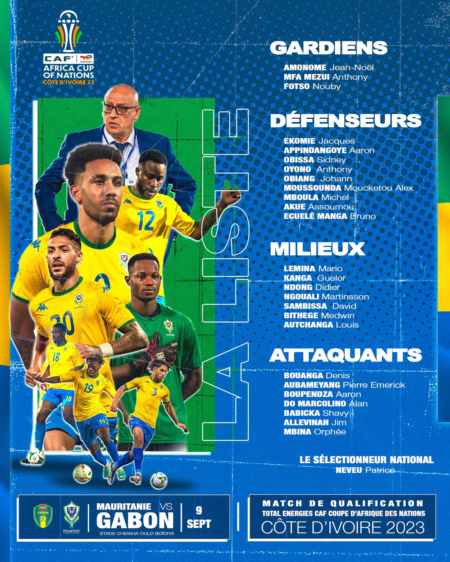 Mauritanie vs Gabon : Patrice Neveu dévoile sa pré-liste de 26 Panthères