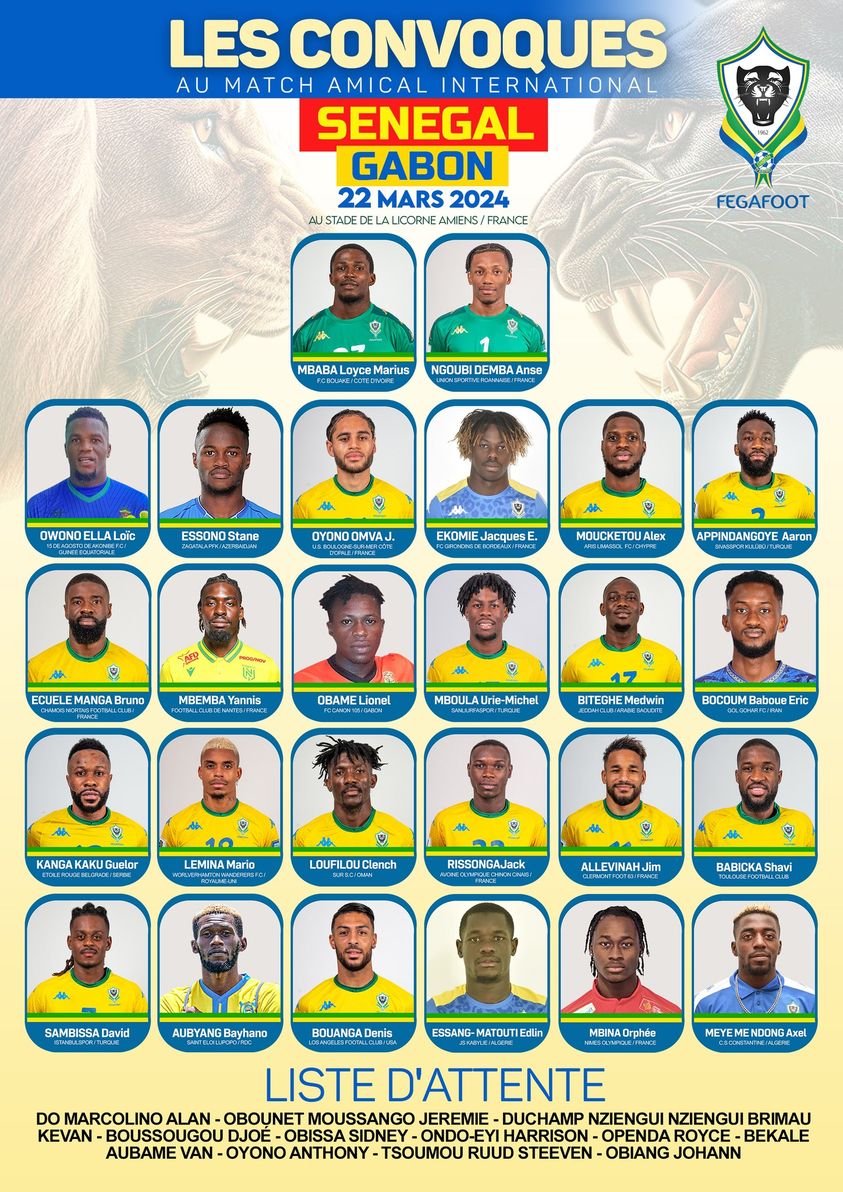 Gabon vs Sénégal : Mouyouma dévoile ses 26 Panthères sans Aubameyang et Boupendza