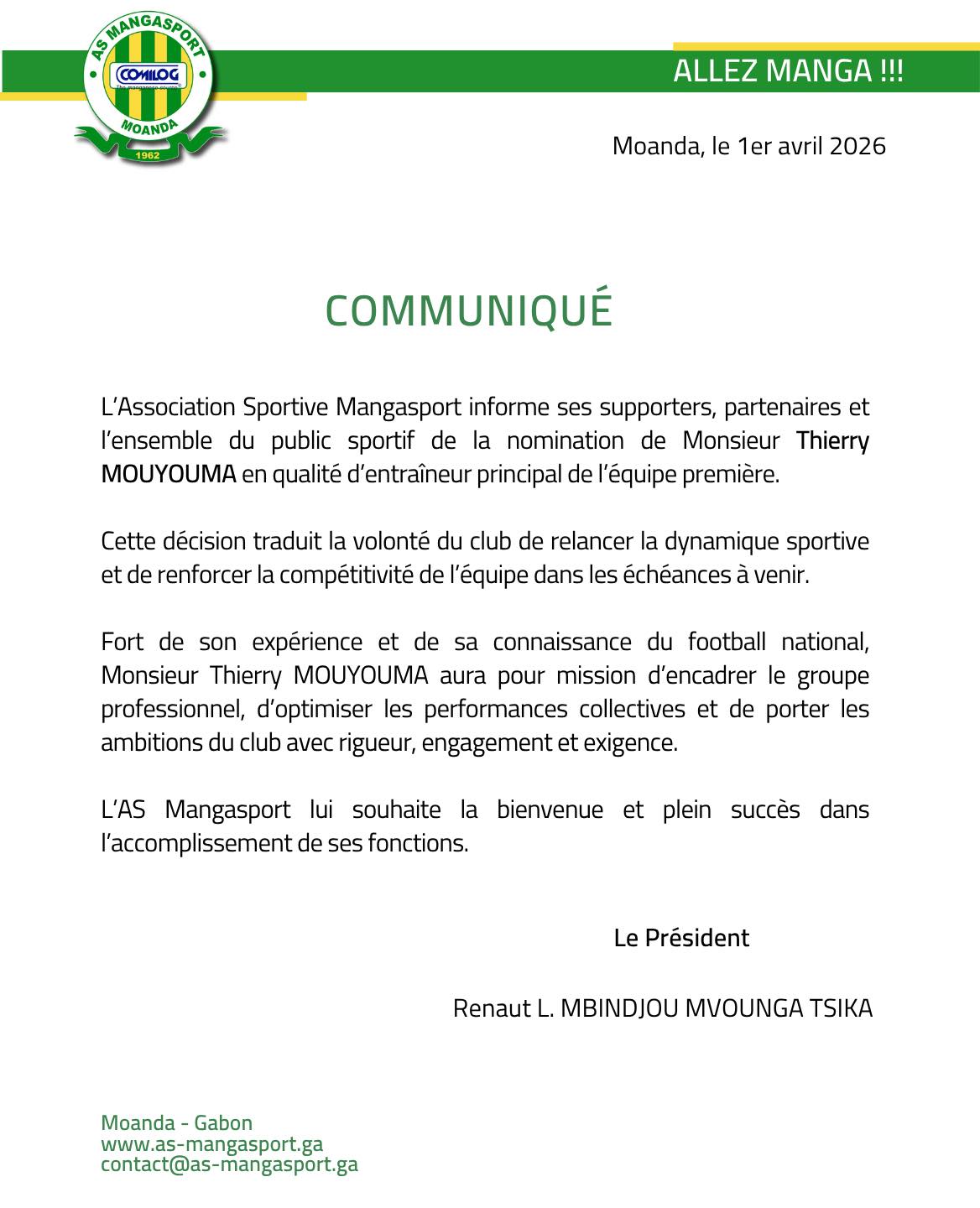 National Foot 1 : Après son éviction des Panthères du Gabon, Mouyouma rebondit à l'AS Mangasport