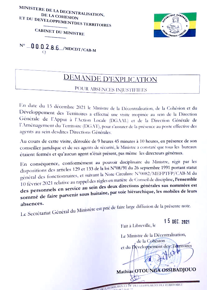 Ville morte au Gabon : plusieurs agents publics sommés de s'expliquer sur leur absence