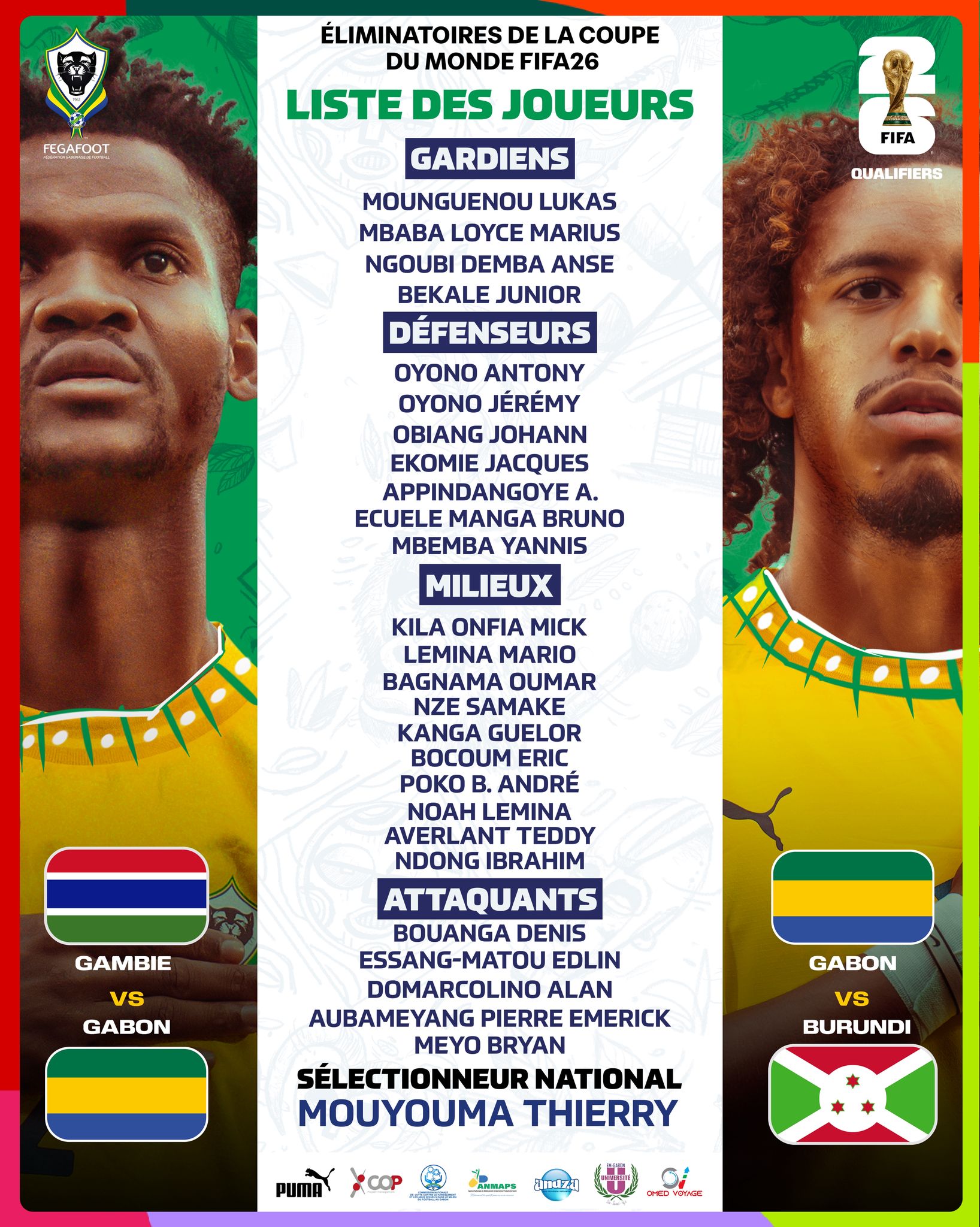 Mondial 2026 : Mouyouma dévoile ses 26 Panthères du Gabon à l'assaut de la Gambie et du Burundi