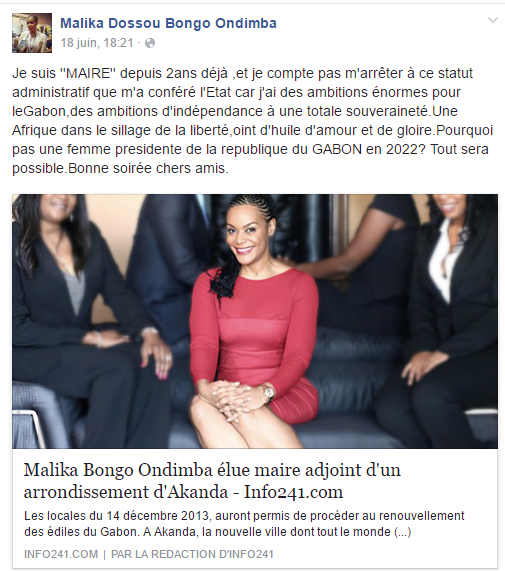 Un vrai-faux compte Facebook s'exprime au nom de Malika Dossou Bongo Ondimba 