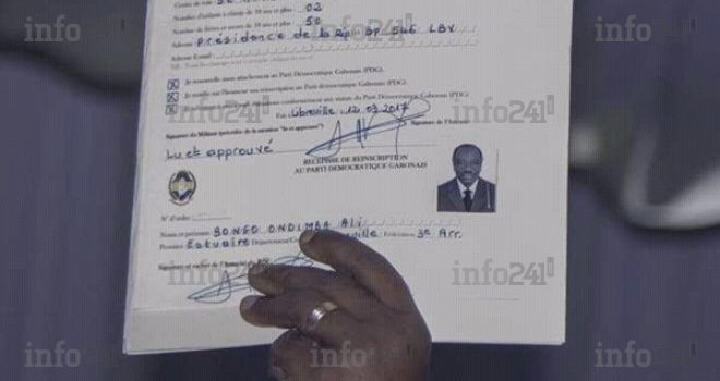 La nouvelle fiche d’adhésion d’Ali Bongo au Parti démocratique gabonais