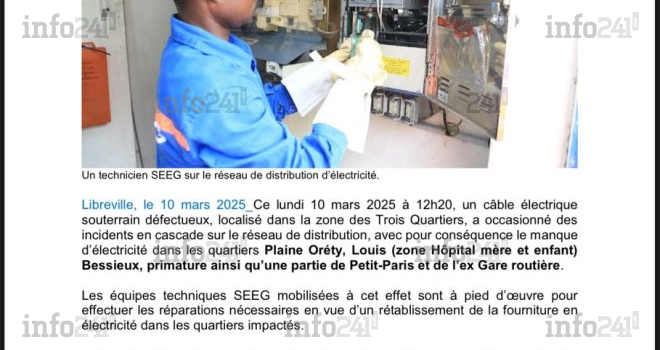 Libreville&nbsp;: Une nouvelle panne électrique de la SEEG impacte plusieurs quartiers